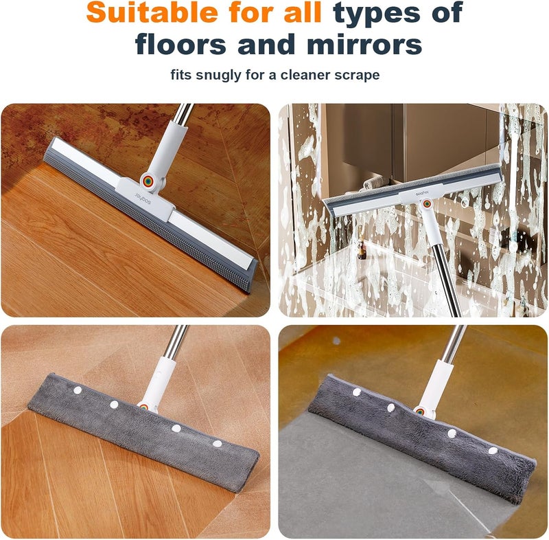 Joybos Rubber Squeegee Broom for Floor,Upgrade 62" Long Handle Window Squeegee, 2 Cleaning Cloths, Silicone Pet Hair Remover,Magic Squeegee Broom Removes Water Spots, Stains, Grease, and Glass Surfaces. - Image 2